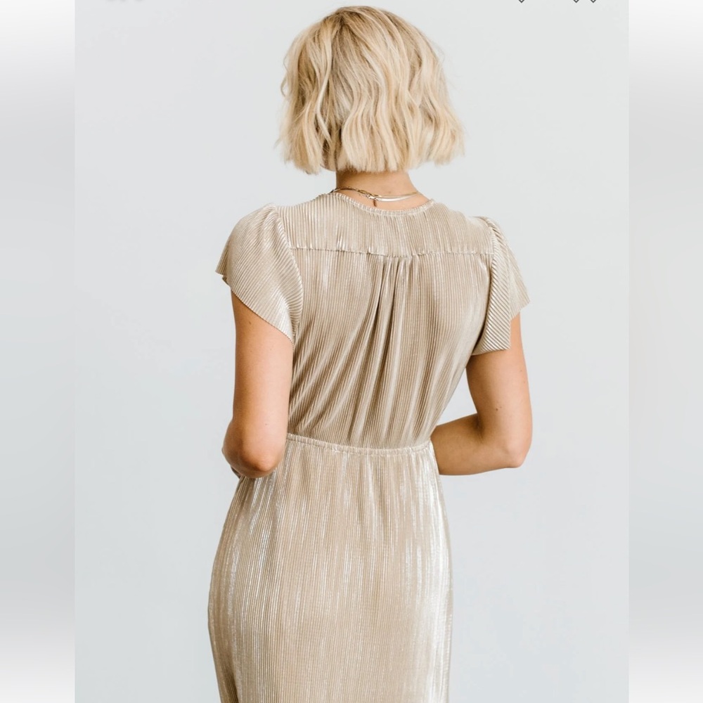 Baltic Born Pleated Champagne Maxi Dress Cocktail Fancy Event New Years Eve - Picture 11 of 11